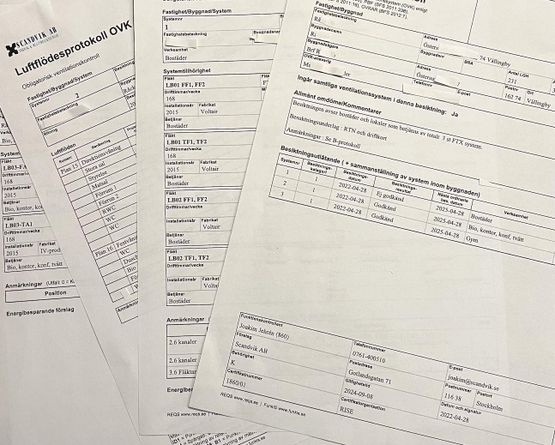 Luftflödesprotokoll efter ovk besiktning